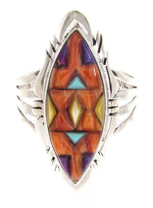 Sterling Silver Turquoise Multicolor Inlay Ring Size 6-3/4 RS41111
